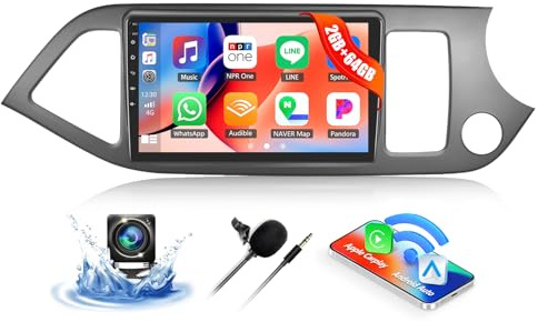 CAMECHO 2G+64G Android 13 Car Stereo for KIA Picanto Morning 2011-2017 with Wireless CarPlay Android Auto, 9 Touch Screen Bluetooth Car Radio GPS WiFi FM RDS Radio Head Unit with HD Reverse Camera