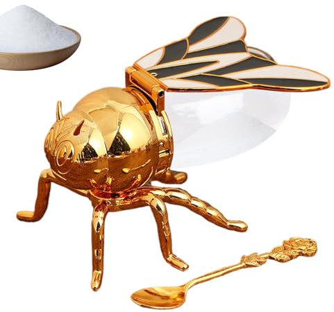 Reflimand Bee Honey Jar, Decorative Bee Shaped Honey Container, Cute Condiment Pot with Spoon, Syrup Dispenser, Sugar Holder Bowl, for Tea Leaves Spices Kitchen Home, Housewarming Gift