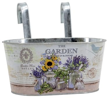 DARO DEKO Metall Hängetopf mit 2 Henkeln - 23cm x 11cm (Sonnenblume, 2 Stück)