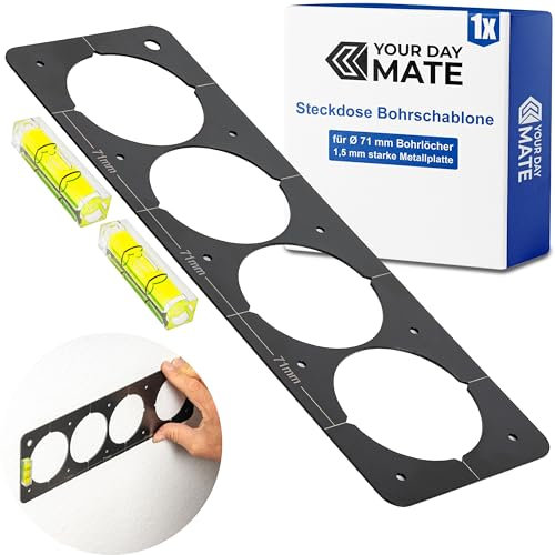 Gabarit de perçage pour prises avec niveau à bulle, 1 kit, tôle métallique de 1,5 mm, gabarit pour distances normalisées de 71 mm avec cadre commun, pour boîte de cloison creuse boîte d'encastrement