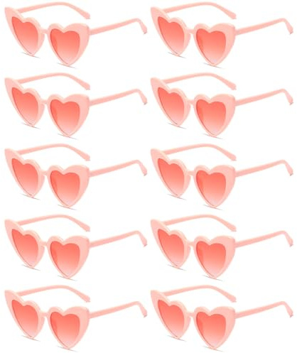 Augesak Retro Herz Sonnenbrille,10 Stück Herzförmige Party Brillen,Sonnenbrille Hochzeit,JGA Sonnenbrille Frauen,Rosa Herzbrille für Party,Halloween,Weihnachten, Hochzeit