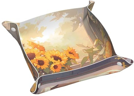 Sunflowers Under The windowsill Medium Personalized Leather Storage Tray, Desktop Storage Box, Optimized Space Management