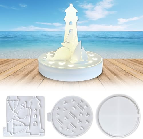 Skeadex Silikonformen Gießformen Sommer, 6 Stück 3D Silikonform Maritim Silikonform Leuchtturm Segelboot Wal mit Sockel Gießformen Silikon Sommer Gips Zum Gießen Gießform Leuchtturm & Boot für DIY