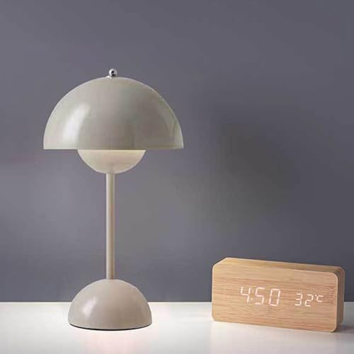 BLOWEST Flowerpot Lamp Modern Flower Bud 12 Cordless Touch Dimmable 2600mAh Rechargeable Desk Lamps Nordic Minimalist Mushroom Lamps Retro Nightstand Bedside Lamp for Bedroom Living Room (Grey)