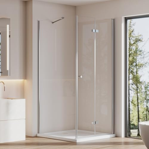 Cozynest Duschkabine 90x90x185cm Duschtür Falttür mit Seitenwand Eckdusche | Duschabtrennung mit Festem Seitenteil 6mm ESG-Sicherheitsglas Hebe-Senk-Mechanismus Platzsparende