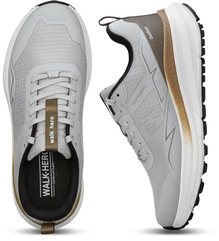 Hiking Shoes Men with Arch Support, Orthopedic Men's Walking Shoes with Anti-Skid Rubber Sole, Breathable Men Sneakers for Pain Relief (Grey, 8.5)