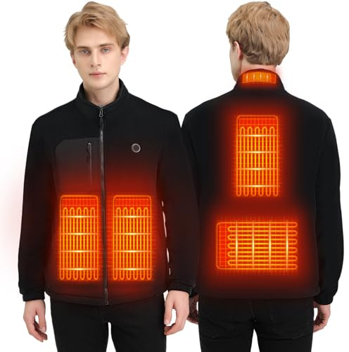 Mincoo Veste Chauffante En Polaire,Veste Chaude Homme Avec Batterie 10000MAh,Manteau Chauffant Avec 5 Zones De Chauffage Et 4 Niveaux De Chauffage Réglables