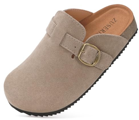 Zuecos niño Cómodas Zapatos Casa niñas Cerradas Zapatillas de Jardín Suave Pantuflas Ajustables Hebilla Corcho Plantilla Antideslizante Suela,Marrón Oscuro,39EU
