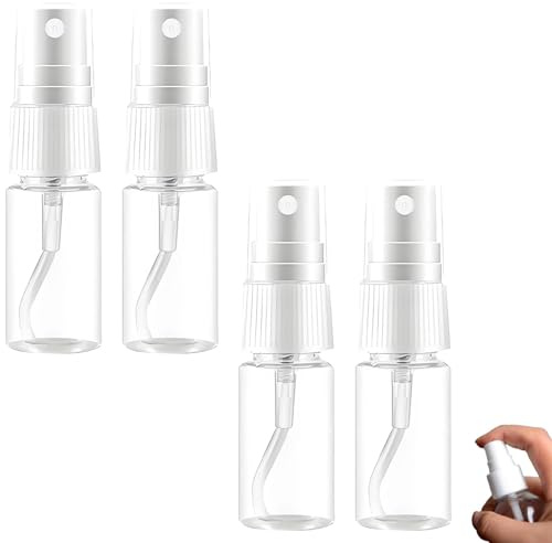 YSHODGU 4 st. sprayflaska liten 15 ml – mini sprayflaska med fin dimma, transparent påfyllningsbar sprej, bärbar plastsprejflaska för parfym, desinfektion och kosmetika