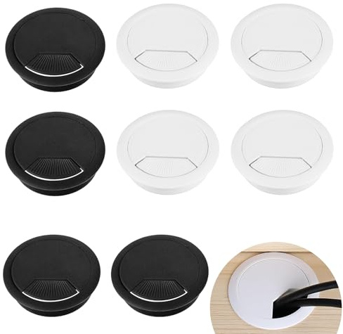 ZhouWei 8 Piezas Pasacables Escritorio, Tapa Pasacables Encastrable Plástico, Organizador Cables Redondo, para Oficina Hogar Escuela Computadora Apertura de 60 mm (Negro, Gris)