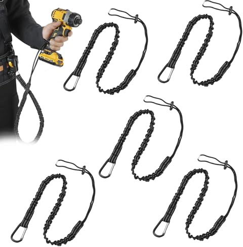 5 Pack Tool Lanyard with Spring Carabiner and Adjustable Loop,90-130cm Stretch Length Maximum Weight Limit 10KG 22.04lb,Tool Lanyard for Working at Height Fall Protection Scaffold Tools