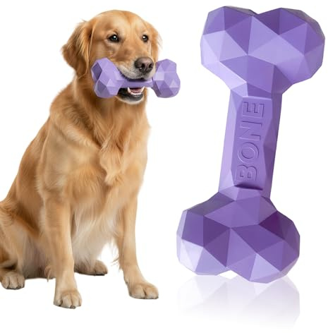 Rylae Giocattolo Masticabile per Cani, Giocattoli Durevoli per Cani Mordaci Aggressivi, Osso in Gomma Naturale Indistruttibile, Riempibile con Croccantini, Cura Dentale (L-Viola)