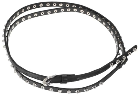 ibasenice Cintura Punk da Donna in Pelle Sintetica Nera Doppia Fascia e Borchie, Lunga e Resistente, per Outfit Casual e Rock alla Moda