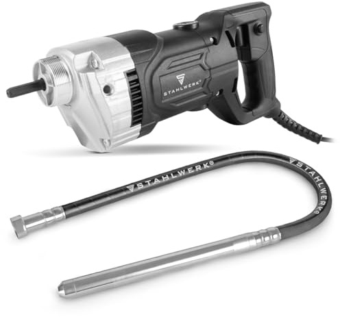 STAHLWERK Betonrüttler 900 Watt mit Rüttelflasche 35 mm - 4.000 U/min, 1,5 m Schlauchlänge, Innenrüttler für Betonbau, Fundamente, Bodenplatten, Wände, Decken, Pfeiler und Schalungen