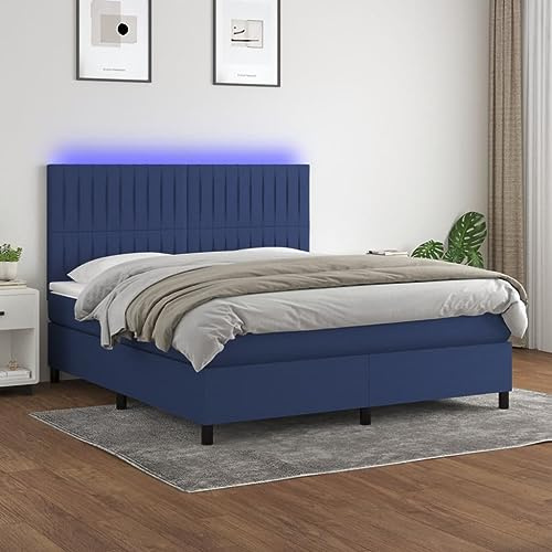 Tonture resårsäng med madrass och LED-blå, 180 x 200 cm, slitstarkt tyg, höjdjusterbar sänggavel, fickfjädermadrass, madrass, för sovrum