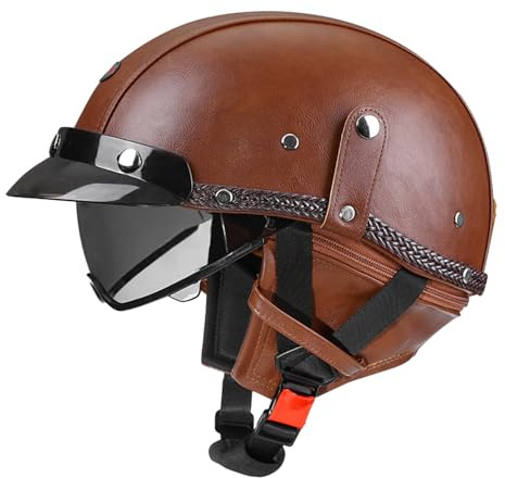 Caschi Jet E Demi-Jet Vintage Caschi Cromwell Casco A Scodella Con Visiera Casco Mezzo Pelle DOTECE Omologato Elmetto Da Moto Retrò Aperto Casco Scooter Per Adulti Unisex K,L:59-60CM