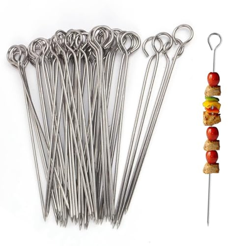 KAHZOR 30 Stück Schaschlikspieße,Schaschlikspieße Edelstahl,15cm,Grillspieß Fleischspieße Klammern Lange Fleischspieße Grillspieße Rouladennadeln für Gemüse,Schaschlik und Grill