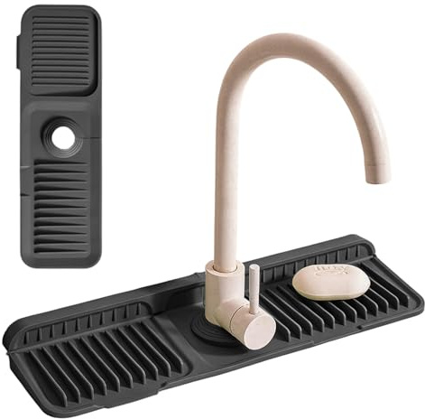 Tappetino scolapiatti in silicone, scolapiatti per rubinetto, antiscivolo, per lavello Splash Guard, ritagliabile, paraspruzzi per cucina e bagno (grigio scuro)