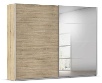 Rauch Möbel QUADRA, Schwebetürenschrank, Farbe Eiche Sonoma, Breite 270 cm | Kleiderschrank mit Schwebetüren, Schiebetüren, 2-türig, mit Spiegel, für Schlafzimmer, Kinderzimmer, Jugendzimmer, Garderobe