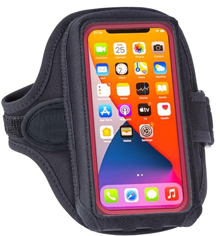 Tune Belt AB92 Cell Phone Armband for Running - Fits iPhone 16/15/14/13 Pro Max, Plus, Samsung Galaxy Ultra/Plus/Note and Large Phones with Protective Cases, Sweat-Resistant Exercise Holder (Black)