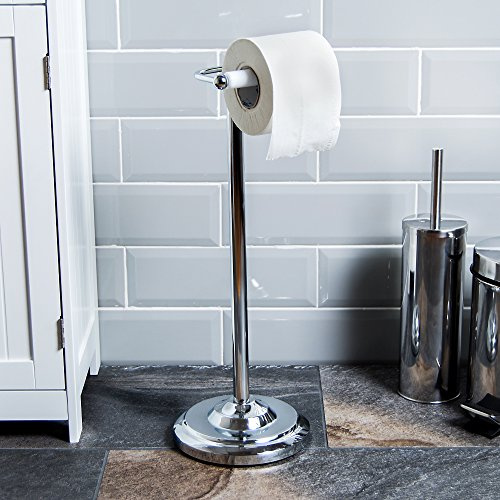 BATH VIDA Floor Standing Toilet Roll Holder, Chrome Finish Stainless Steel