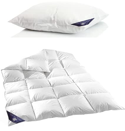 Welt-der-Träume Daunendecke | 135x200 cm, 1200 g | GRATIS Daunen Kissen 80x80, 900 g | 100% Baumwolle | Daunenbettdecke 135x200 | kein Lebendrupf | Ganzjahresdecke