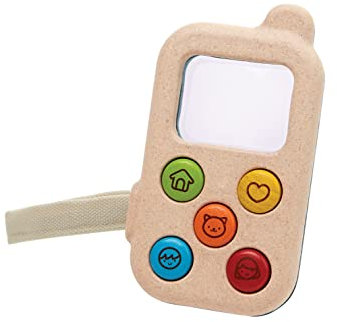 PlanToys Mein erstes Handy - Kinder Handy aus Holz - Kindertelefon mit Lupenbildschirm - mit Handschlaufe - nachhaltiges Holzspielzeug ab 1 Jahre