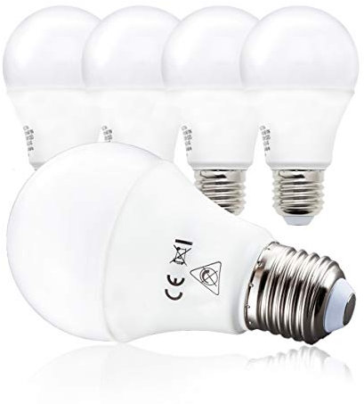 B.K.Licht - 5er Set LED Lampe E27 mit warmweißer Lichtfarbe, 9 Watt, 806 Lumen, Glühbirne, Leuchtmittel, LED Birne, Globe, Glühlampen, Bulb,11x6 cm, Weiß