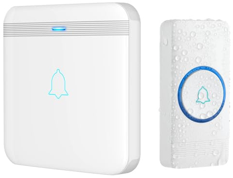 AVANTEK Wireless Doorbell, D-3F Waterproof Chime Kit Operating at Over 1300 Feet with 52 Melodies, 5 Volume Levels & LED Flash