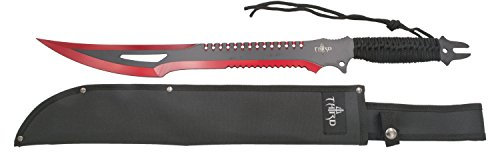 THIRD Machete Stangenschneider H0063RD Stahlklinge 420 Klinge 47 cm mit rot eloxiertem Schnitt, schwarzem geflochtenem Seilgriff und Nylonhülle