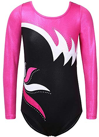 ZNYUNE Maniche Lunghe Ragazze Ginnastica Leotards Balletto Serbatoio Body Costumi di Danza per Bambini 3-14 Anni NB197 BlackHotPink 4A