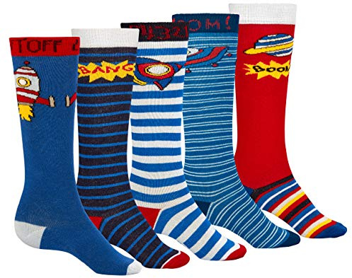 Lieblingsstrumpf24 5er Pack Kniestrümfe Kinder Jungen Fussball Weltraum Mix Baumwolle Öko-Tex Standard 100 (31-34 5er Pack, Weltraum Motiv)