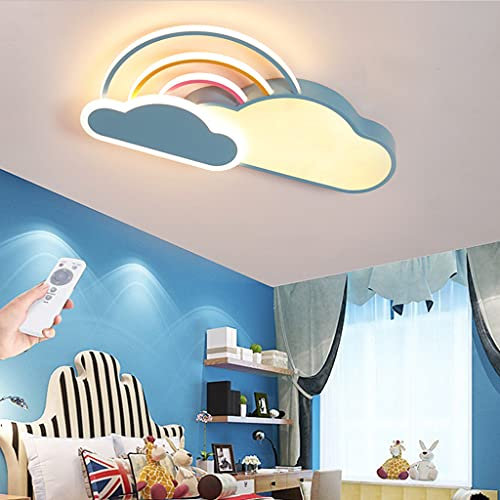 Luz de techo led lámpara para habitación niños dibujos animados modernos nubes blancas arco iris niños niñas luz techo pantalla acrílico control remoto dormitorio bebé lámpara sala estar,Azul,50cm