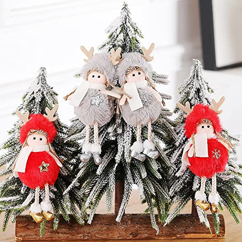 Ange de Noel pour Sapin 4 Pièces, Decoration Noel Sapin, Decoration Noel Peluche Ange Poupée a Suspendre, Lutin de Noel Fille, Elfe Pendentif, Ange pour Sapin de Noel Cadeau Noel (Rouge, Gris)
