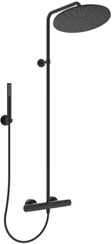 Ideal Standard Ceratherm T25 Duschsystem, Wassersparende Regenbrause mit 1-Funktionshandbrause und Verbrühschutz (CoolBody), Brauseschlauch 1750 mm – Schwarz Matt (315x542.5x1117 mm)