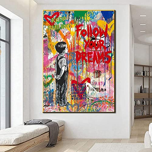 Graffiti Street Art von Banksy Dream Poster und Drucke Abstrakte Pop Art Leinwand Gemälde an der Wand Kunst Bild Wohnkultur 50x75cm (20x30in) interner Rahmen