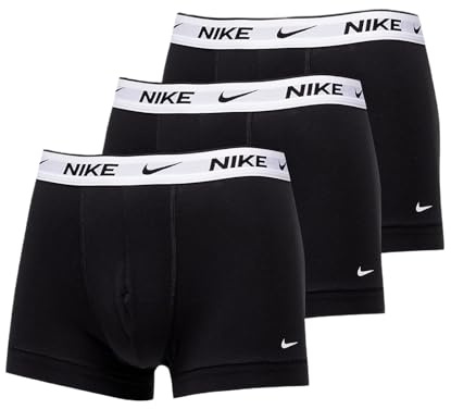 Nike Underwear Hombre Essential Trunks Paquete de 3 – Pierna Corta, Ajustada, Material elástico Suave, Black/Black/Black, M