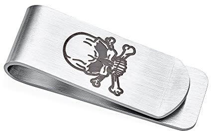 Bling Jewelry Joyas De Motorista Ancha Personalizada Gótica Caribeña Pirata Calavera Hombres Clip De Dinero Tarjetero para Hombres Adolescentes Padre Acero Inoxidable Personalizable