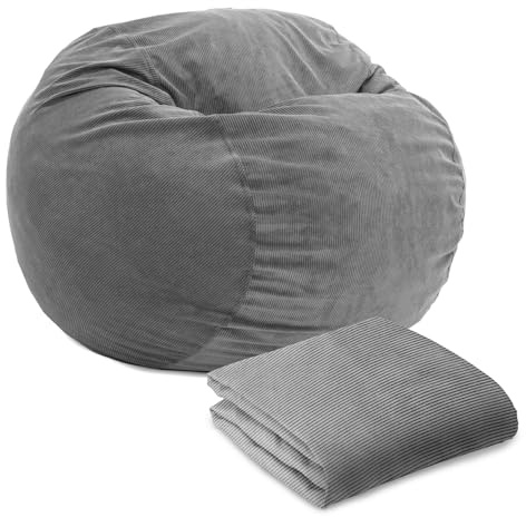 CordaRoy's Corduroy Bean Bag Cover (Bean Bag Sold Separately)-Cover for Convertible Bean Bag Chair-Machine-Washable Corduroy Fabric-for Basement,Living Room,Dorm-Queen-Grey|Made in The USA