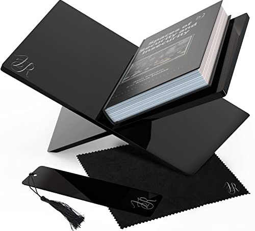 Buchständer aus Acryl – schlanker schwarzer Buchständer zum Lesen der Hände frei – stabiler Rezeptbuchhalter – Gratis Lesezeichen – Kochbuchständer Offener Buchhalter und Heiliges Buch Display Ständer