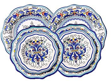 Plato llano de cerámica Juego de vajilla de cerámica de estilo chino, combinación de patrón floral pintado a mano bajo vidriado, tazón/plato llano/plato pequeño, para 2-4