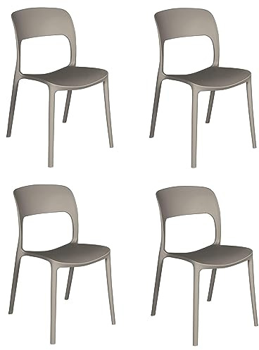 eacommerce Set 4 Sedie in polipropilene impilabili da giardino bar ristoranti Patio da esterno e interno Design Cucina (Set 4 Sedie, Tortora)