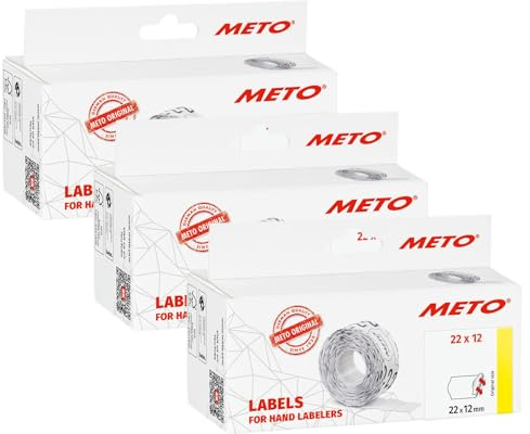 Original Meto Preisauszeichner Etiketten (22x12 mm, 1-Zeilig, 6.000 Stück, weiß, permanent, Preisetiketten für Meto, Contact, Sato, Avery, Tovel, Samark etc.) (Packung mit 3)