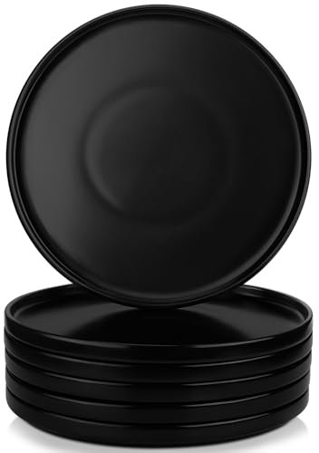 vancasso serie VENUS Set de 6 Platos Llanos, Platos de Ensalada de 26,7 cm, Platos de Desayuno de Gres, Juego de Platos de Cena para Cocina, Apto para Lavavajillas, Microondas y Horno, Negro