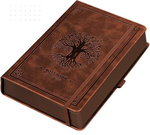RETTACY Notizbuch A5 Dotted, Leder-Hardcove Bullet Journal mit 320 Seiten | 100g/m² dickes Papier, kein Durchdruck, für alle Stifte für Ausrichtung & Skizzen viele Stifte, 14,5x21cm, Braun