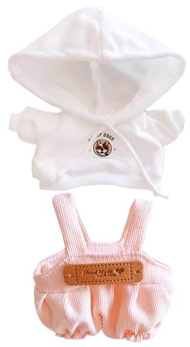 niannyyhouse Weißer Hoodie-Overall, 10 cm ~ 15 cm, 20 cm, Plüschpuppen-Outfit, Puppen-Zubehör, verkleiden sich (Rosa 20 cm)
