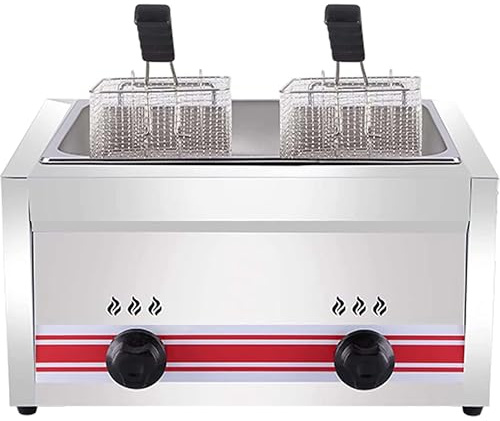 10L/20L/30L Friteuse à Gaz Commerciale,Panier De Comptoir En Acier Inoxydable,Friteuse De Restaurant,Frites Maison,Avec Panier Et Couvercle,Contrôle Température Réglable,Singlecylinder20L