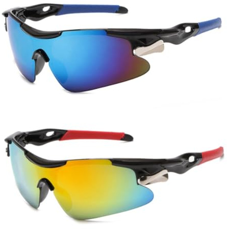 FTXanty 2 Stück Sportbrille Herren Damen Sonnenbrille Rennrad Brille Laufbrille Fahrradbrille UV400 Schutzbrille Moden Radsportbrille zum Laufen Skifahren Outdoor Sportarten