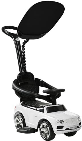 AIYAPLAY Rutschauto mit Schiebestange 3-in-1 Rutschfahrzeug mit Abnehmbar Verdeck und Handlauf, Kinderfahrzeug mit Kippschutz, Hupe, Musik, Stauraum, für 1-3 Jahre Kinder, Weiß