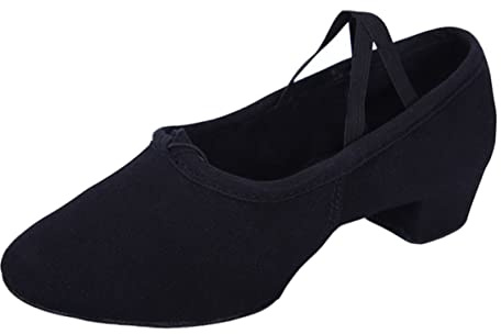 GALPADA Zapatos De Baile Mujer con TacóN Bajo Y CinturóN EláStico Zapatillas De Ballet De Tela Suela Blanda Ideales para Yoga Danza FolclóRica Jazz Y Presentaciones En Escenario Negro